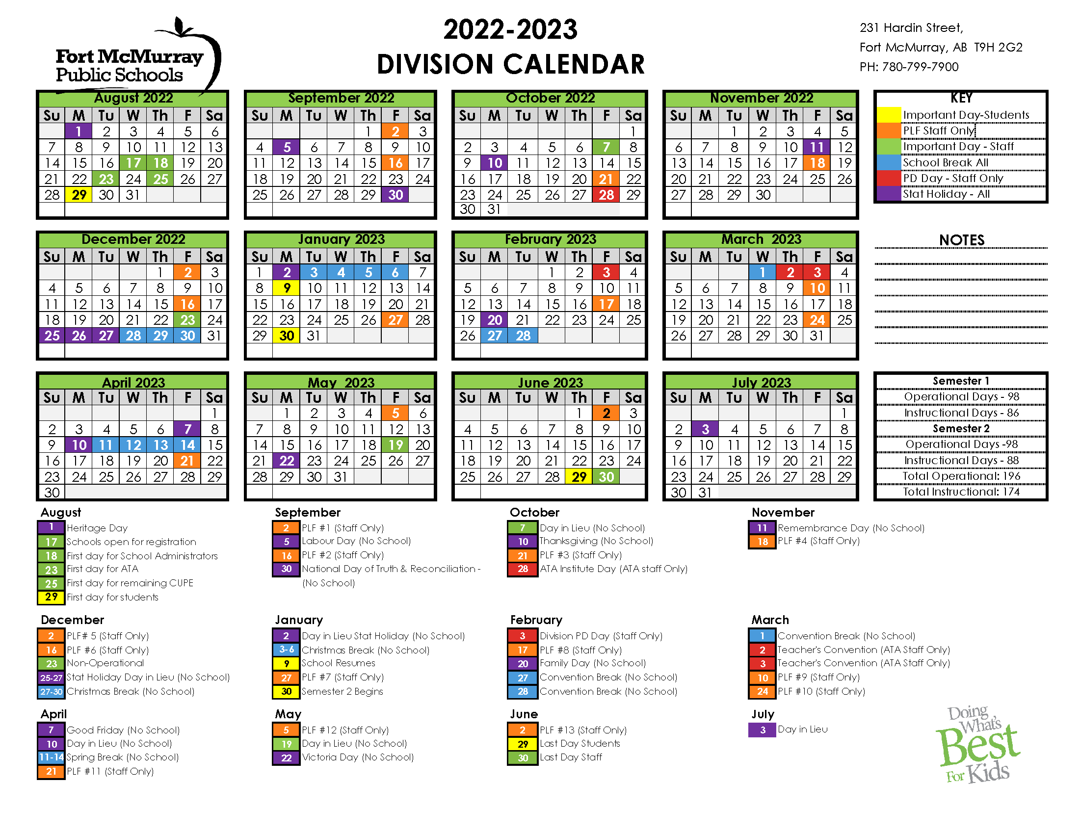 20222023 School Calendar Released Fort McMurray Public School Division
